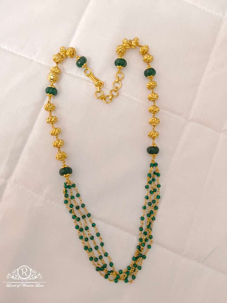 Silver Green Beads With Gold Balls Chain-JR168