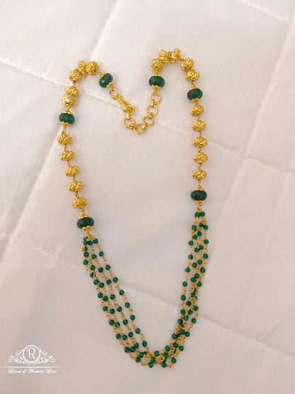 Silver Green Beads With Gold Balls Chain-JR168