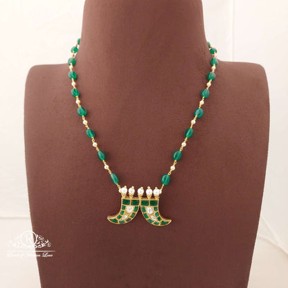 Silver Green Beads With Puligoru Locket Chain-H108