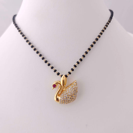 Silver CZ-gold polish black beads chain -RCD133