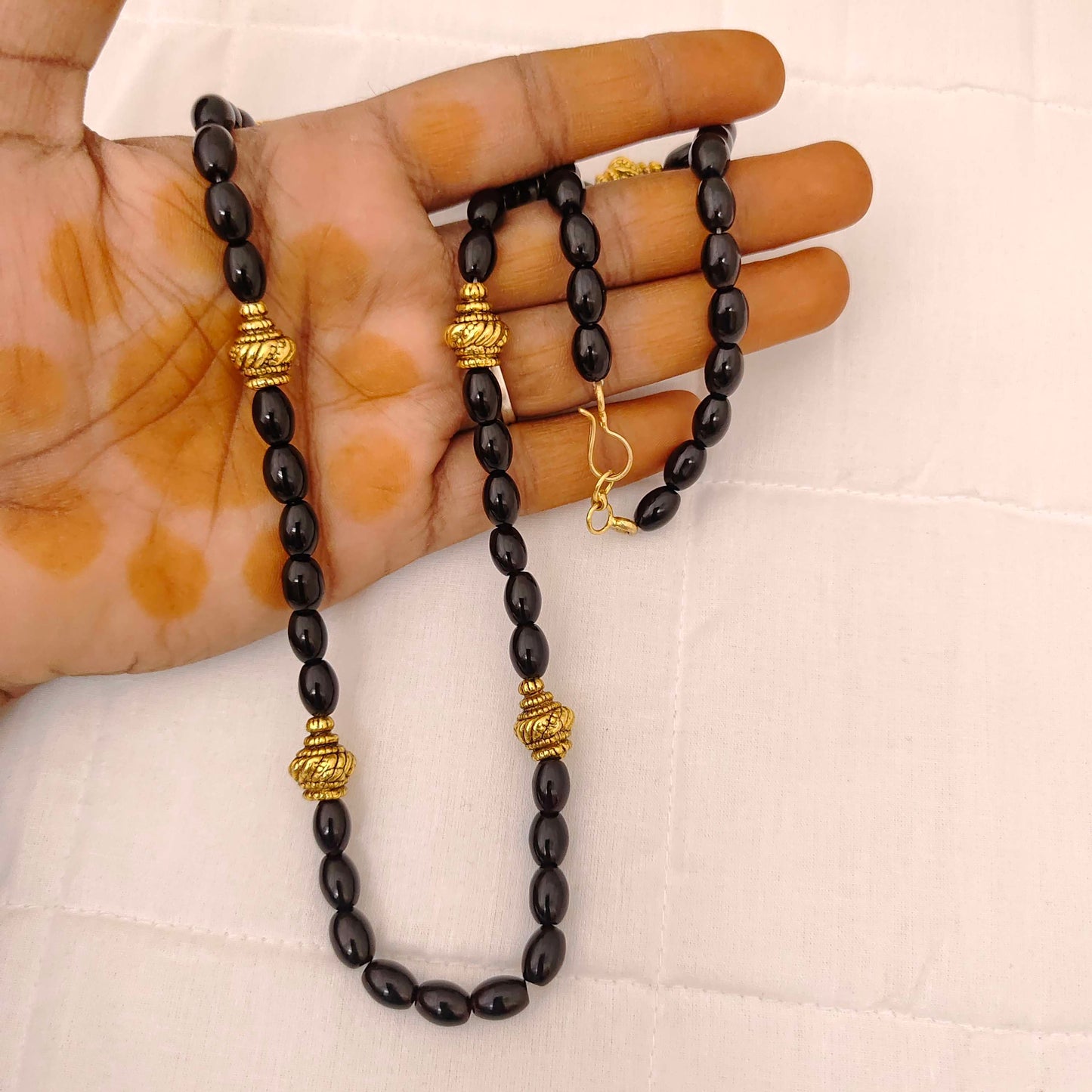 Silver Black Beads With Nakshi Balls Chain-RCH202