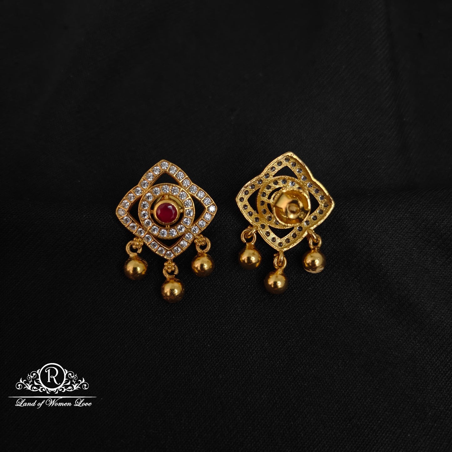 Silver white with ruby stone earrings-RCCP286