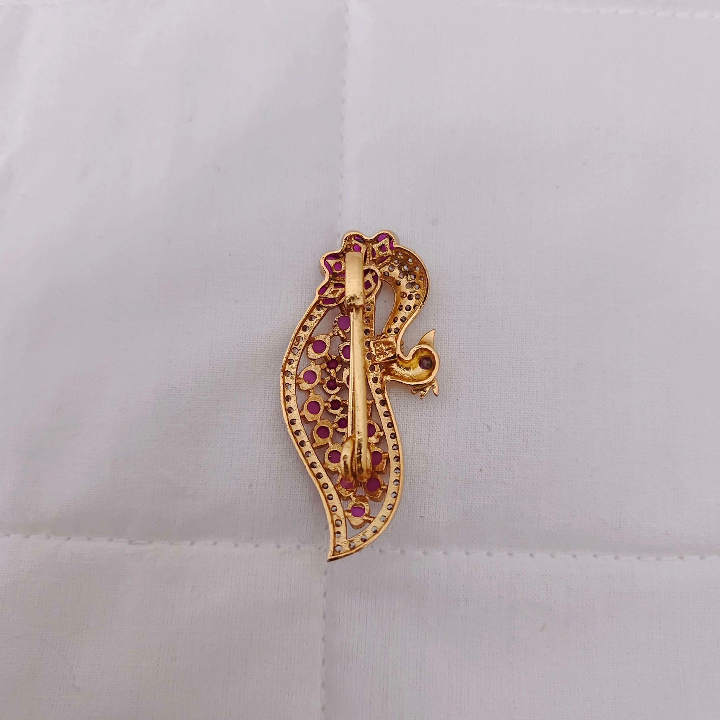 Silver CZ- gold polish peacock design sarees pin -RCH274