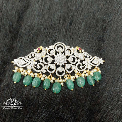 Silver CZ-White Stones Peacock Design Chocker-D066