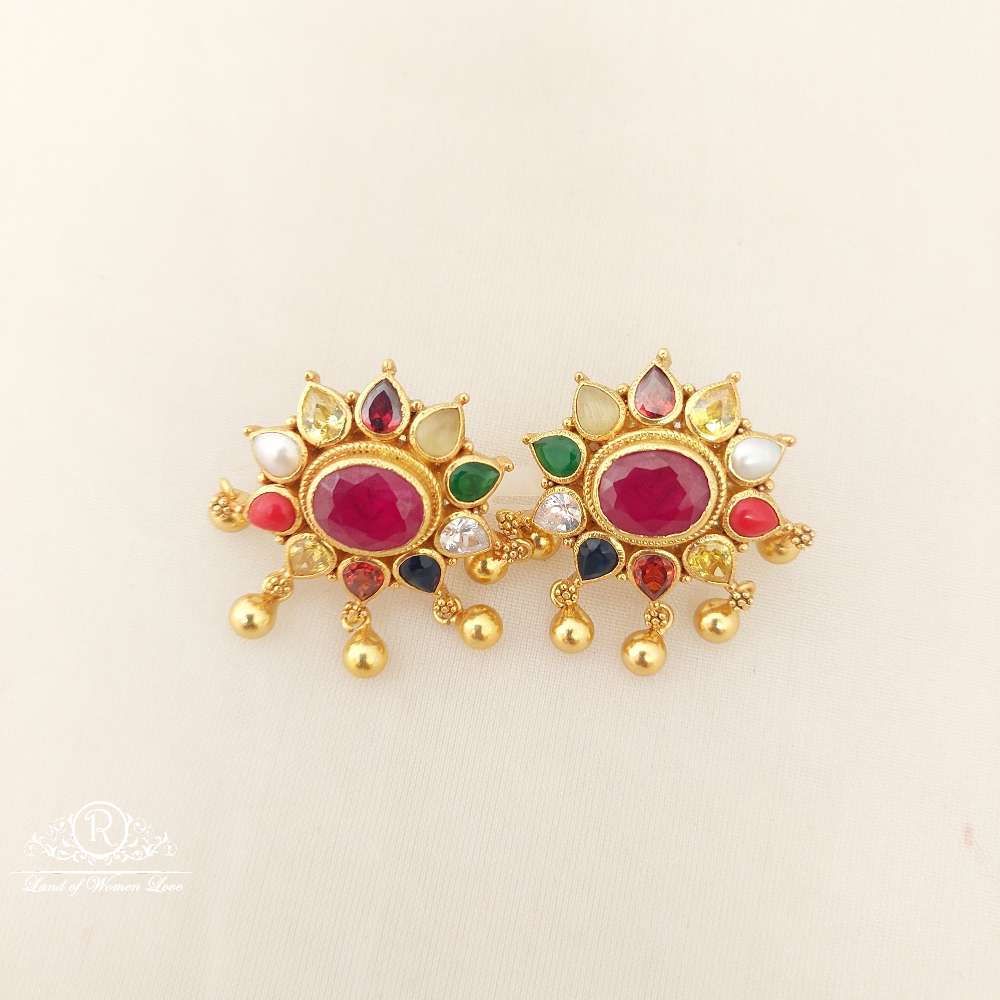 earrings silver navaratna stones earrings-m220 navaratna 92.5 silver ramala jewelry / ramala collections