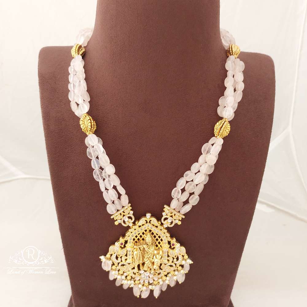 Silver Real Beads With Moissanite God Krishna Haram-S803