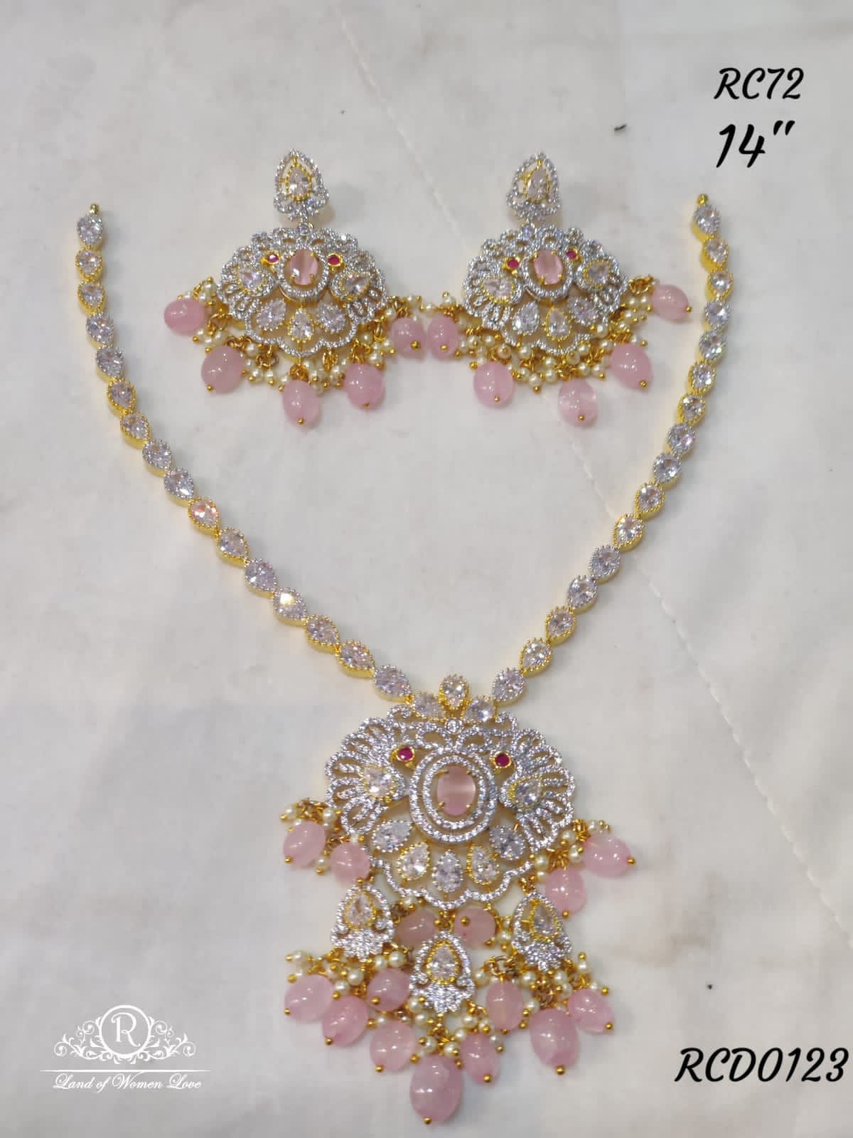 earrings silver victorian diamond look necklace with earrings- rcd0123 92.5 silver ramala jewelry / ramala collections