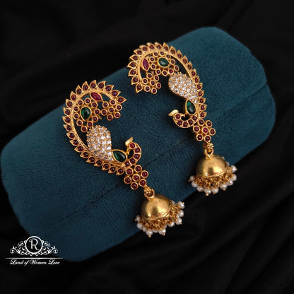 earrings 92.5 silver cuff with jhumkas with pearls hangings -rch848 92.5 silver ramala jewelry / ramala collections