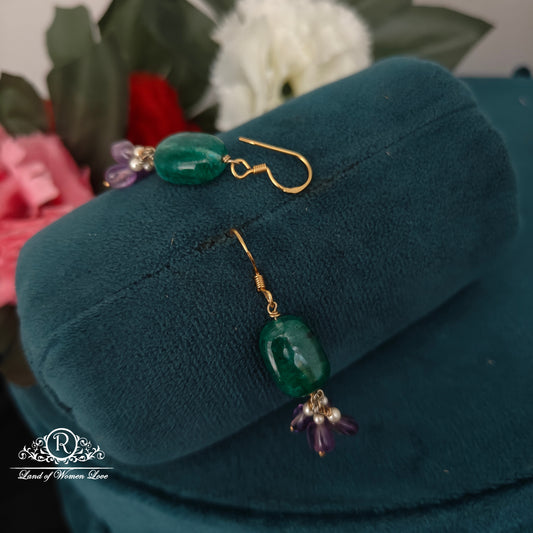 92.5 silver simple and Cute hangings with pearl and Green ,purple beads-RCHK0172