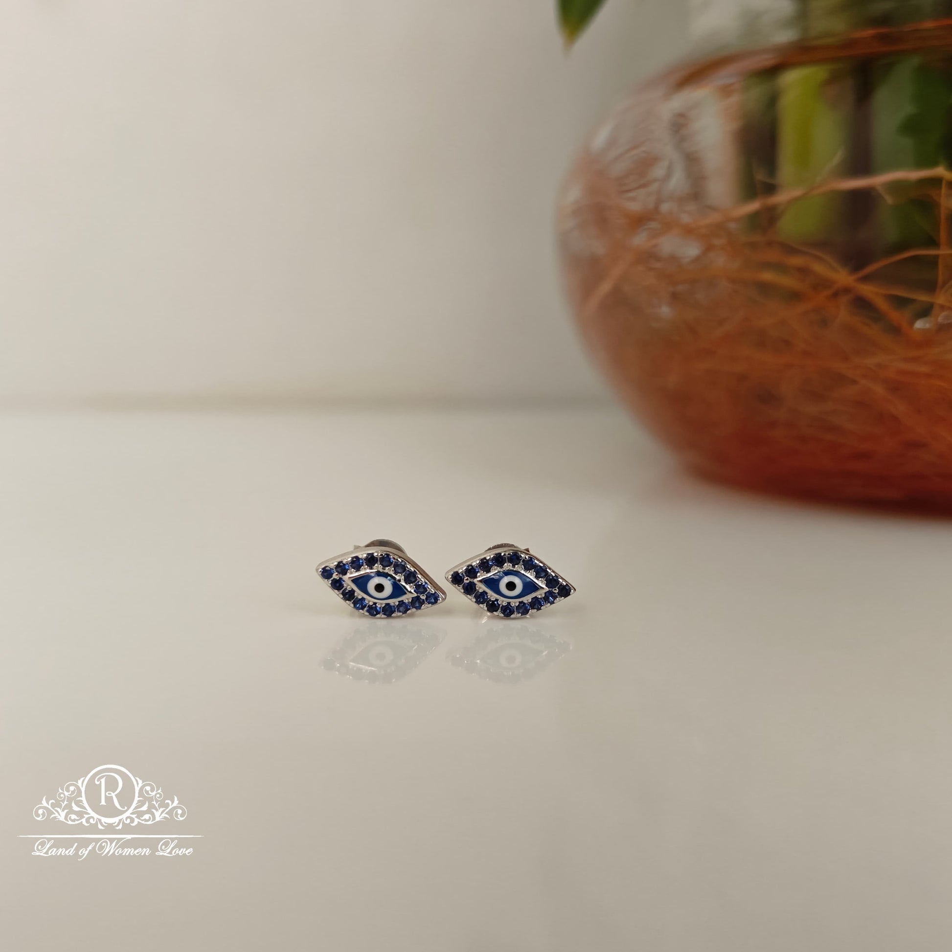 stud silver evil eye stud earrings -rchs38-16 92.5 silver ramala jewelry / ramala collections
