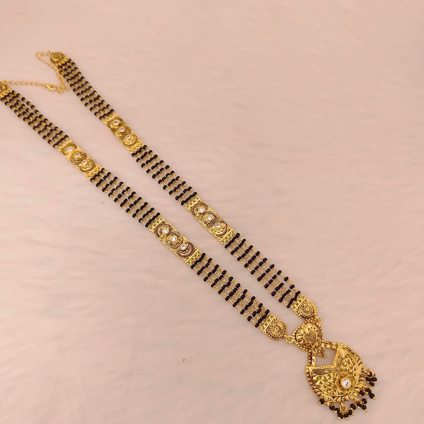 Silver black beads chain 3 lines -RCD435