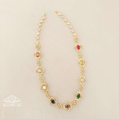 necklace silver whitevwith navaratna stones necklace-d053 navaratna 92.5 silver ramala jewelry / ramala collections