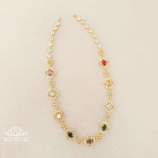 necklace silver whitevwith navaratna stones necklace-d053 navaratna 92.5 silver ramala jewelry / ramala collections