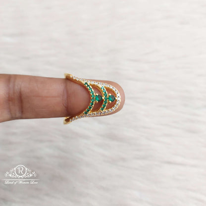 Silver Green Stones Finger Ring-SA127