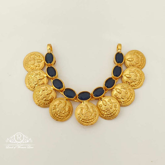 silver blue stone design lakshmi devi kasula design-rc87-55p06 92.5 silver ramala jewelry / ramala collections