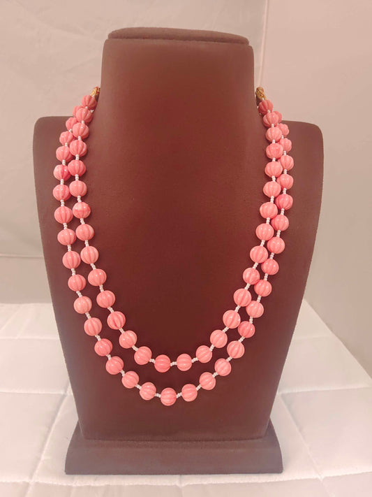 coral pumpkin shape 2 line beads mala-rcmb04 coral 92.5 silver ramala jewelry / ramala collections