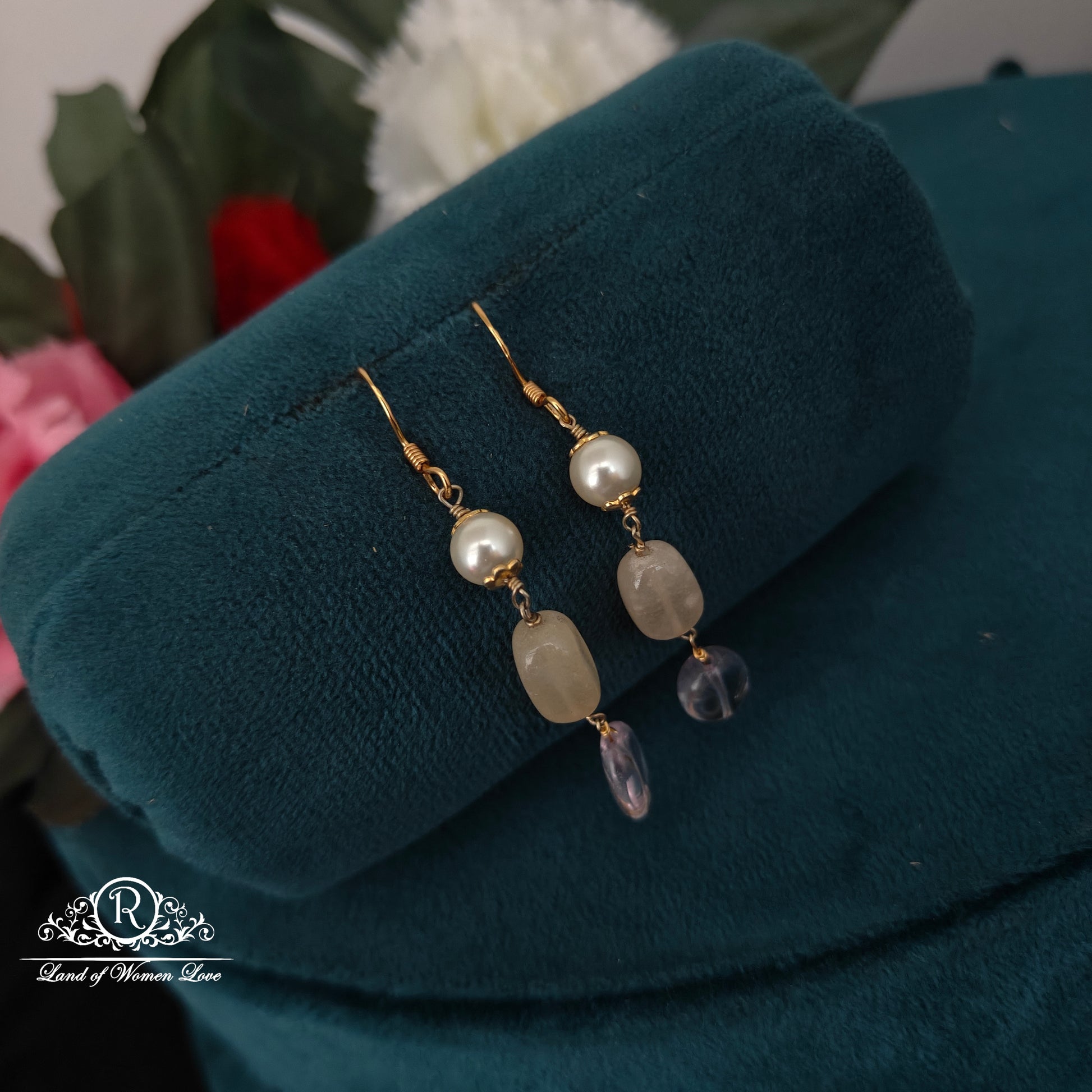 earrings 92.5 silver simple and cute hangings with beads-rchk0173 92.5 silver ramala jewelry / ramala collections