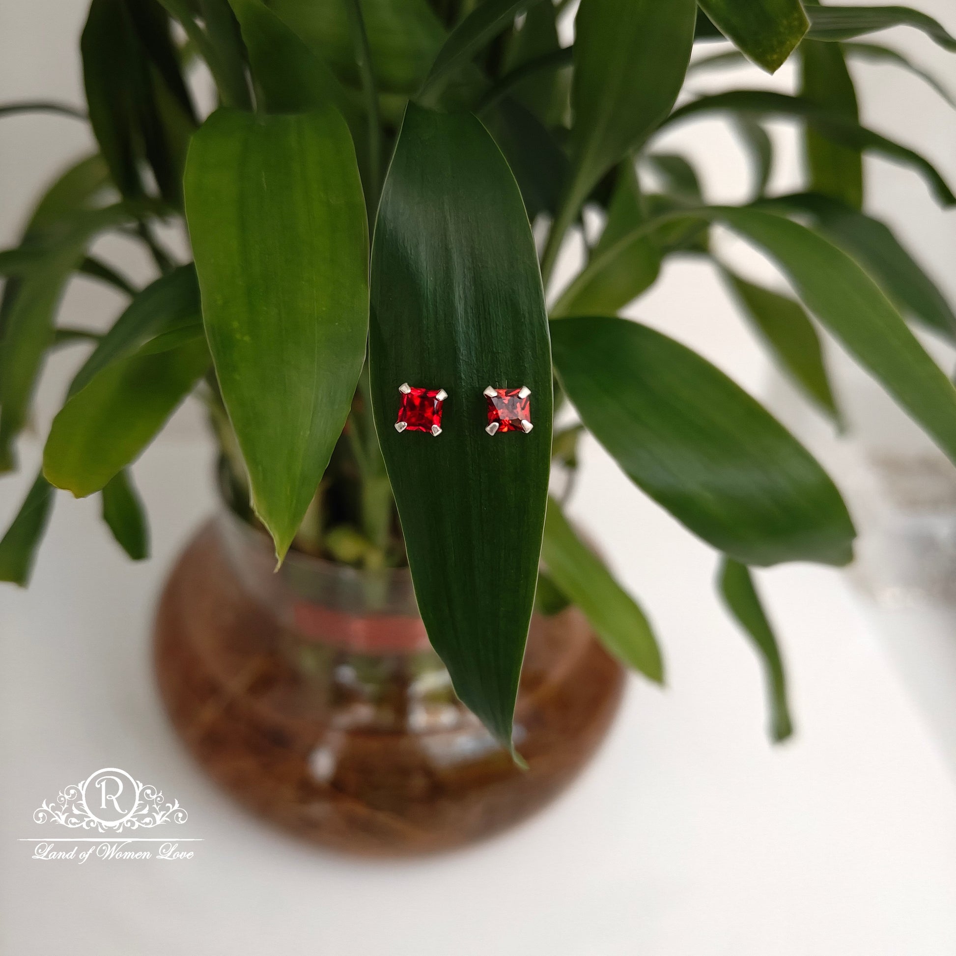 stud 92.5 silver red colour square cut stud earrings-rchs35-6 92.5 silver ramala jewelry / ramala collections