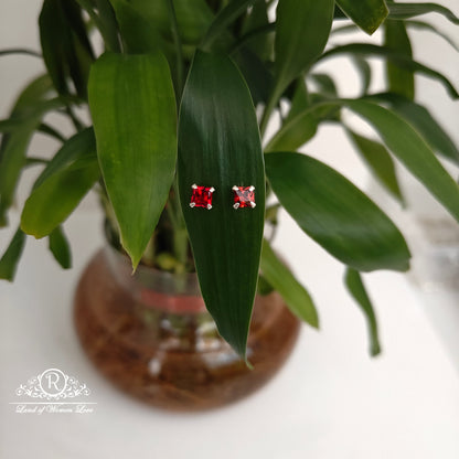 stud 92.5 silver red colour square cut stud earrings-rchs35-6 92.5 silver ramala jewelry / ramala collections