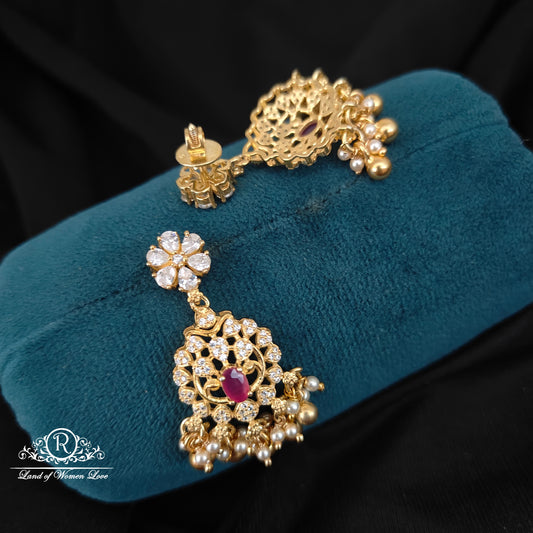 92.5 silver simple and Cute Chandbali with CZ- Stones and hangings-RCDS323