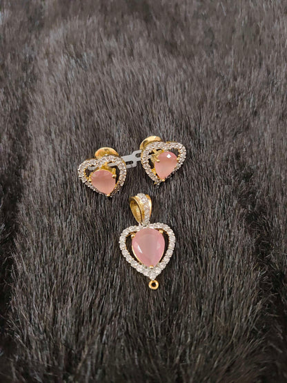 Silver CZ- Heart Design Earrings With Matching Locket-JR208JR209