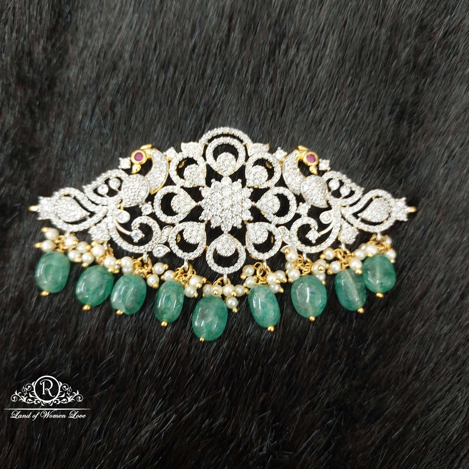 silver cz-white stones peacock design chocker-d066 cz 92.5 silver ramala jewelry / ramala collections