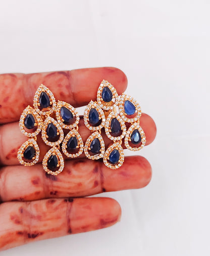 Silver CZ-gold polish earrings -RCP069