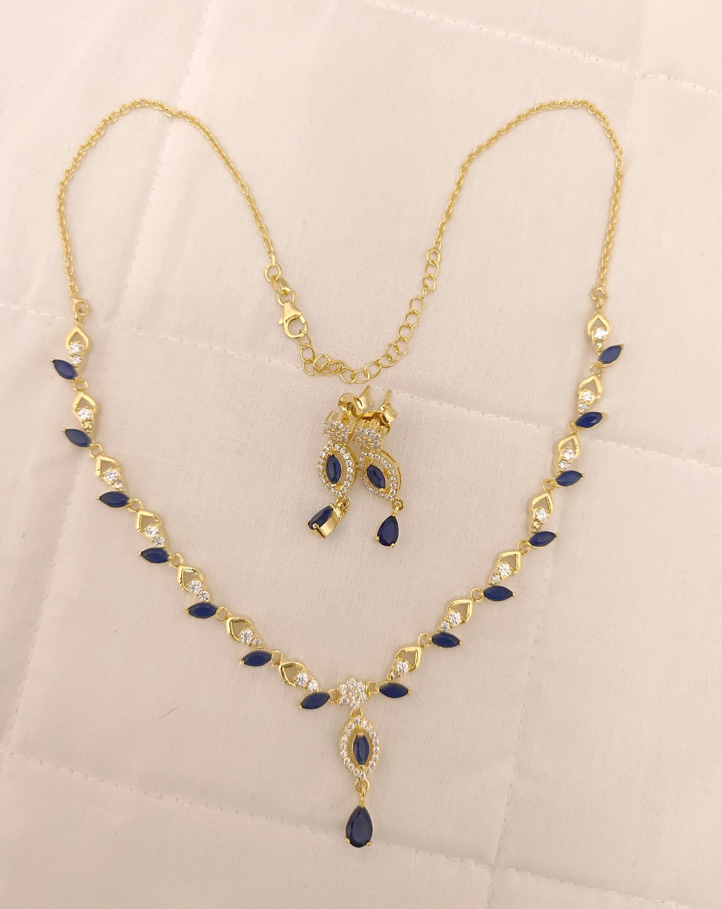 Silver CZ- Stones Necklace With Matching Earrings-RCES25RCES26