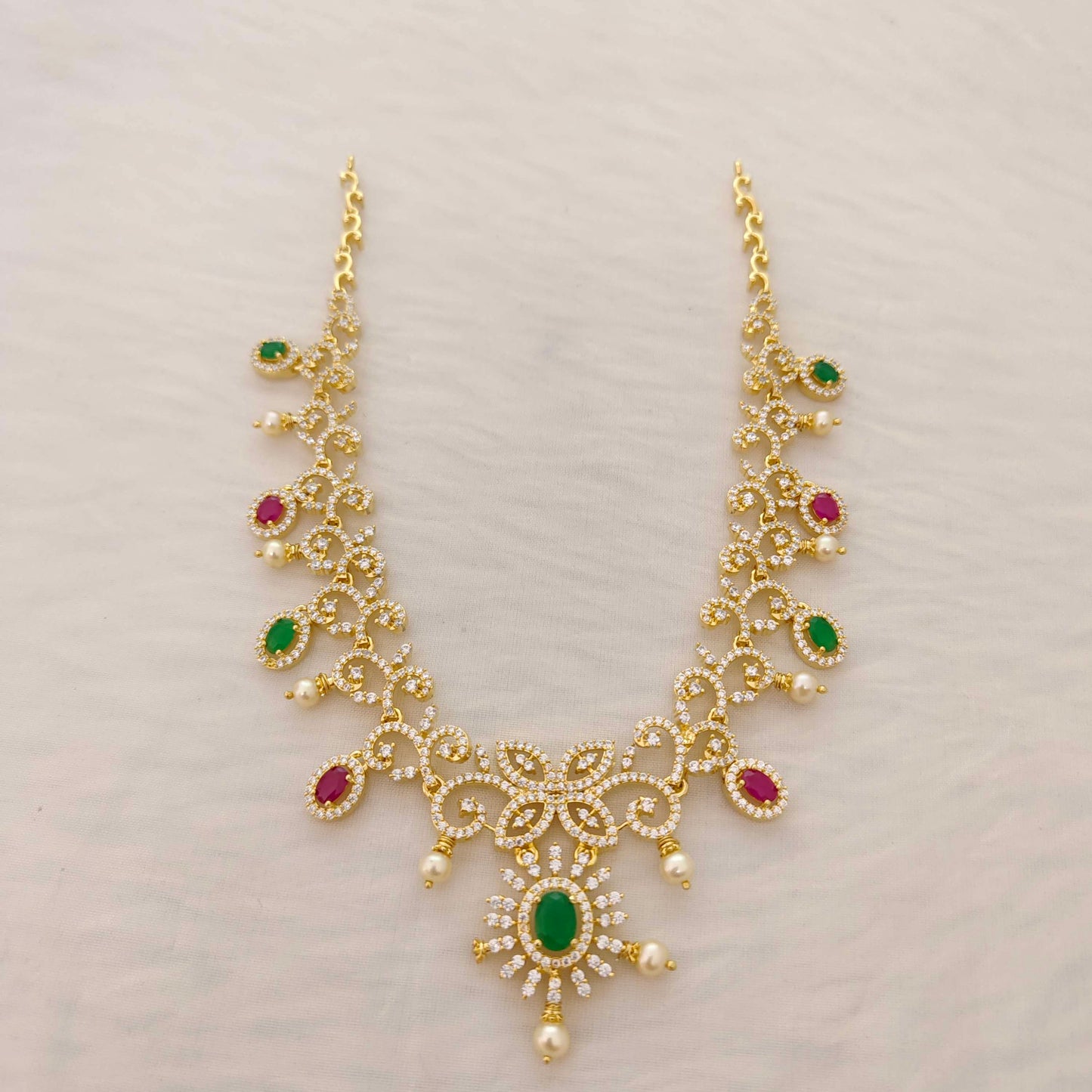 Silver CZ-stone diamond replica necklace -RCT48