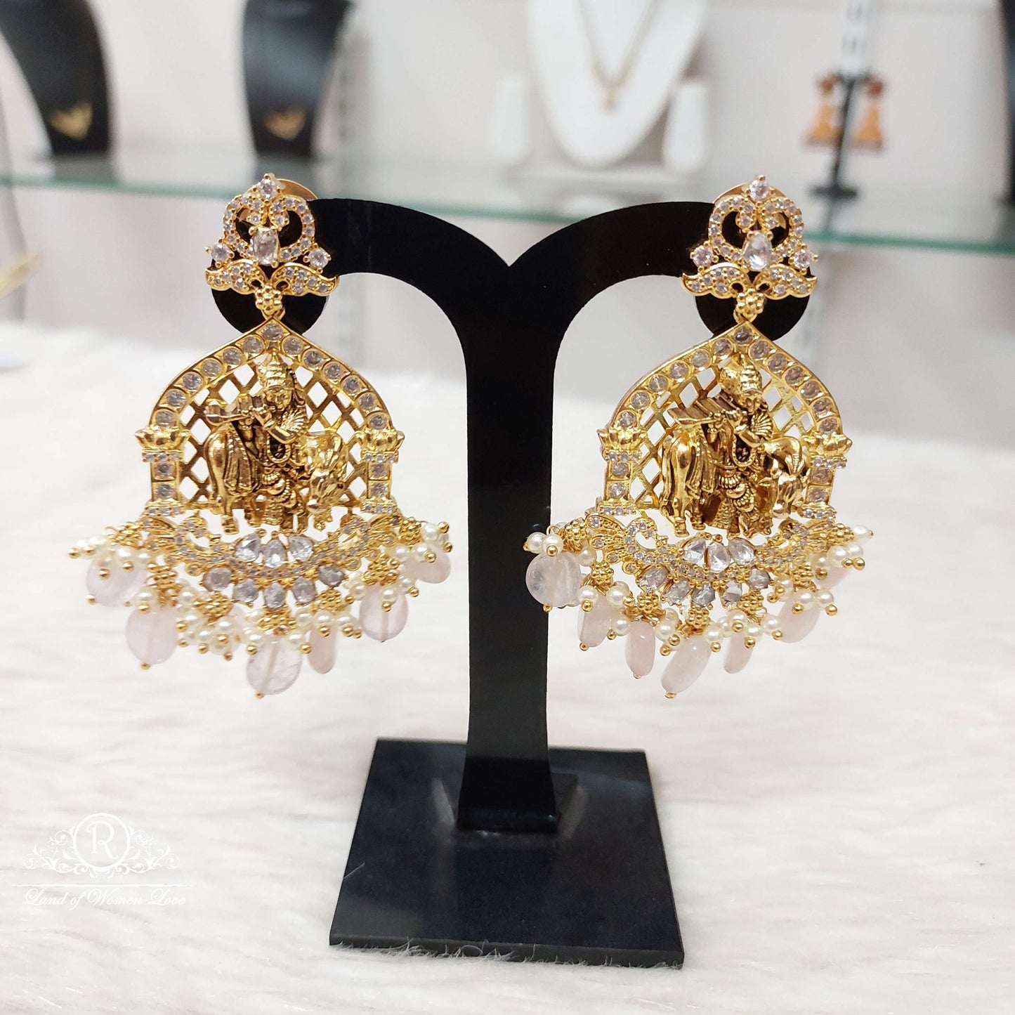 earrings silver moissanite cz- god krishna earrings-s804 moissanite 92.5 silver ramala jewelry / ramala collections