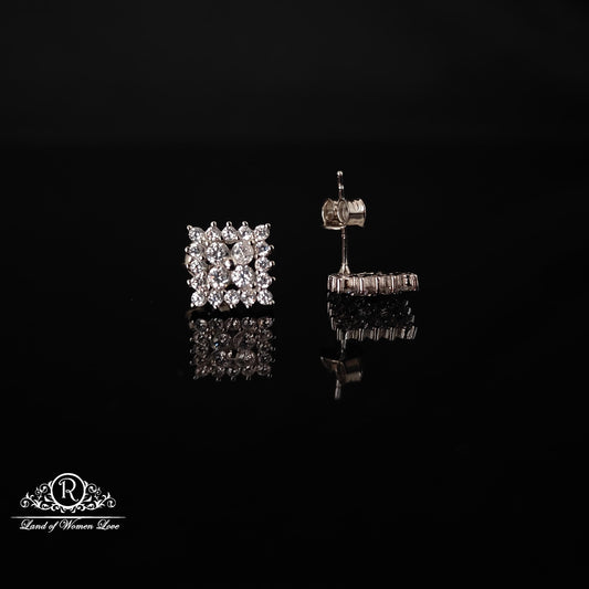 Silver square CZ- stud earrings -RCHS39