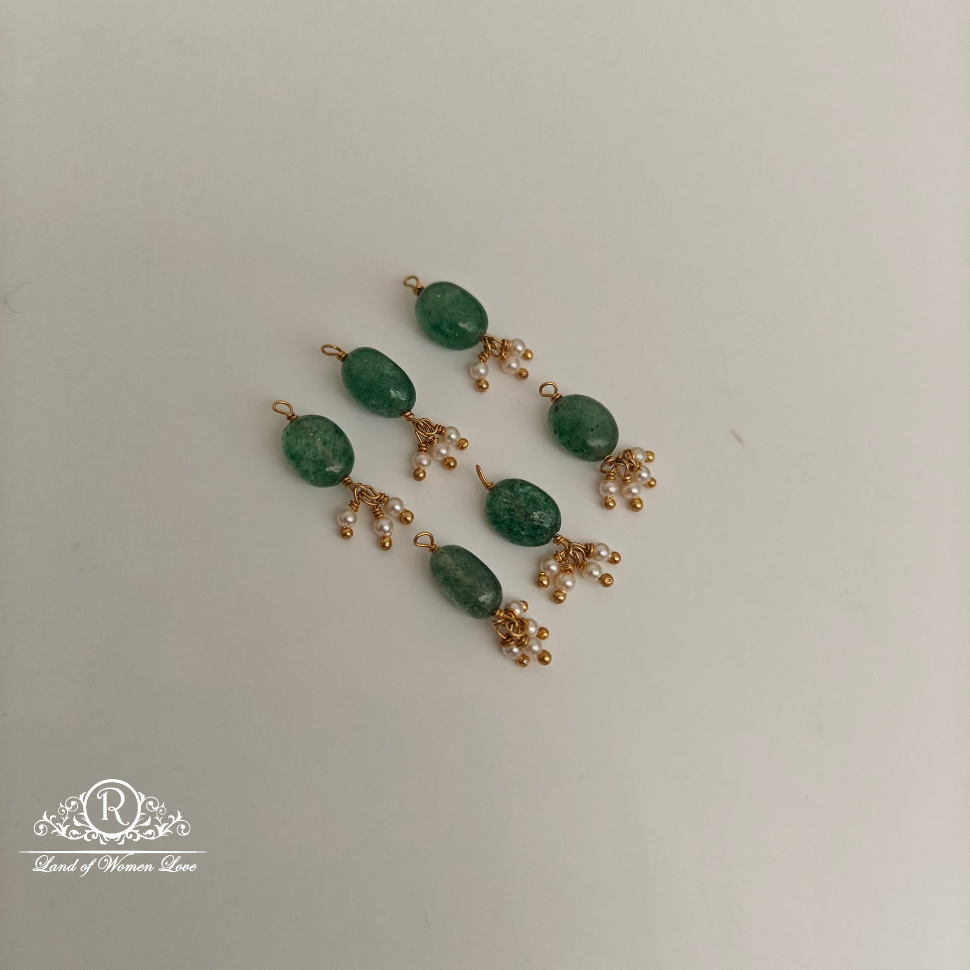 92.5 silver simple and cute green beads hangings with pearls -rch855 92.5 silver ramala jewelry / ramala collections