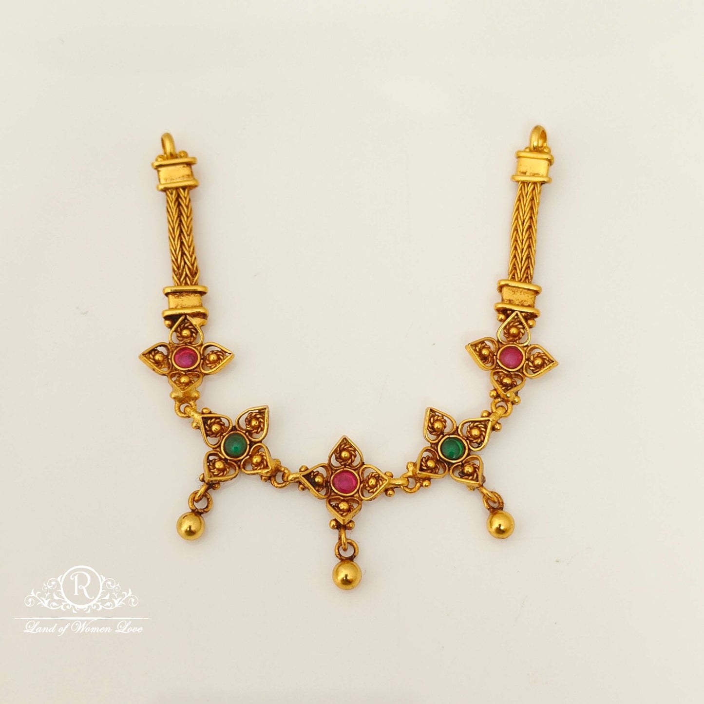 silver green & kempu stones flower design chocker-rc87-60p21 92.5 silver ramala jewelry / ramala collections