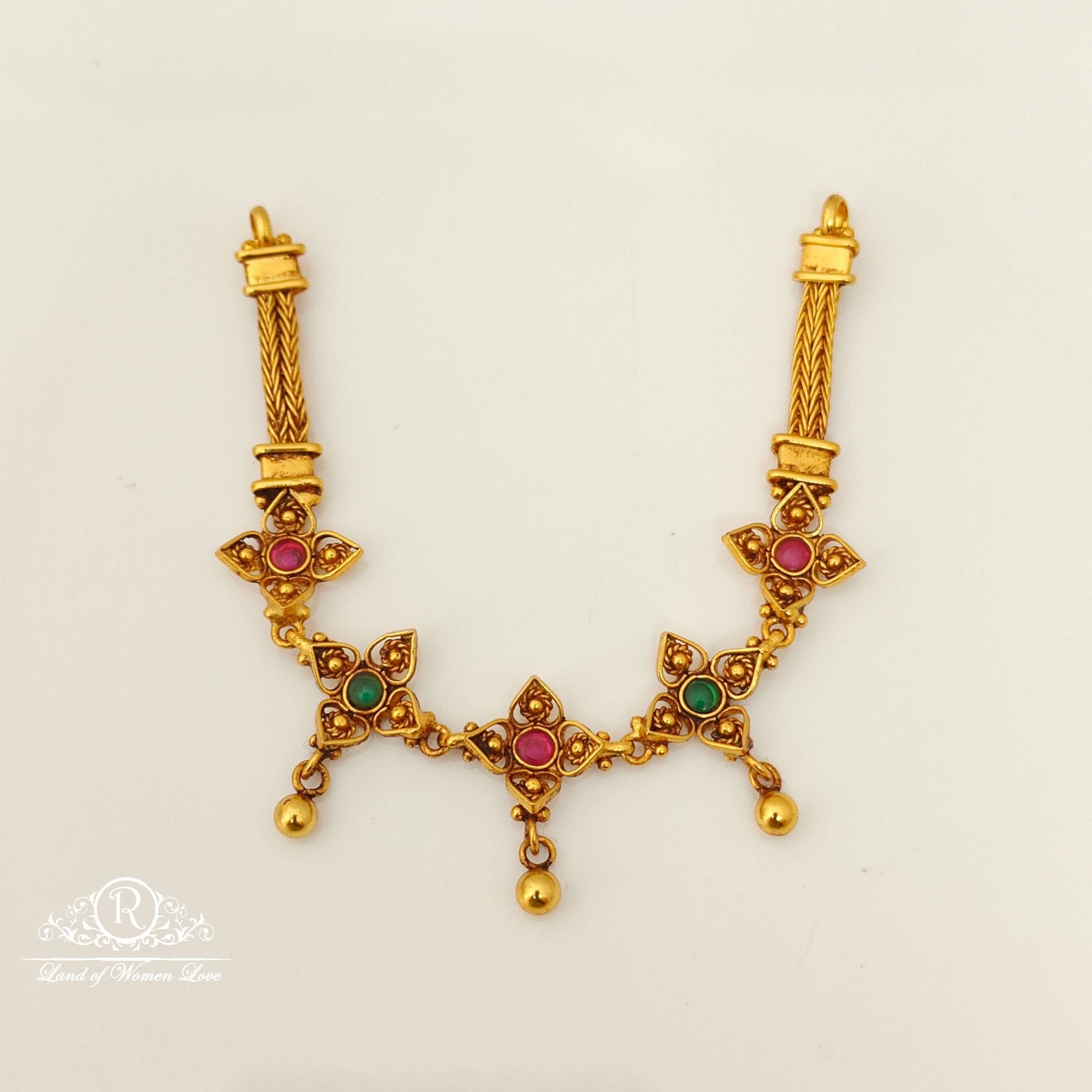 silver green & kempu stones flower design chocker-rc87-60p21 92.5 silver ramala jewelry / ramala collections