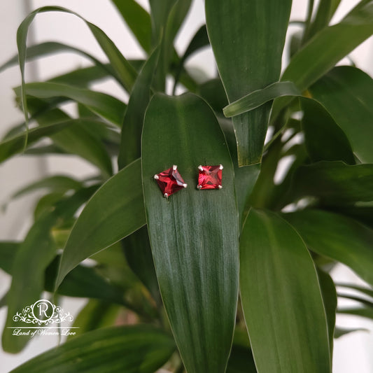 stud 92.5 silver red colour square stud earrings-rchs36-1 92.5 silver ramala jewelry / ramala collections