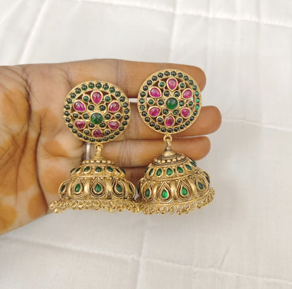 Silver Nakshi jhumka Earrings-RCV115