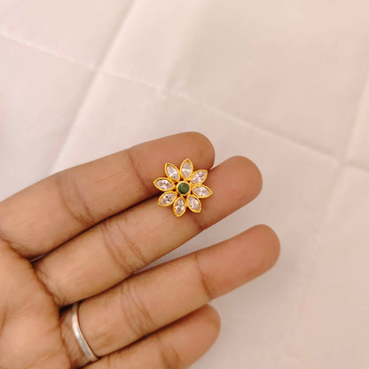 Silver White Stones Side Flower Design Pendent-JR145