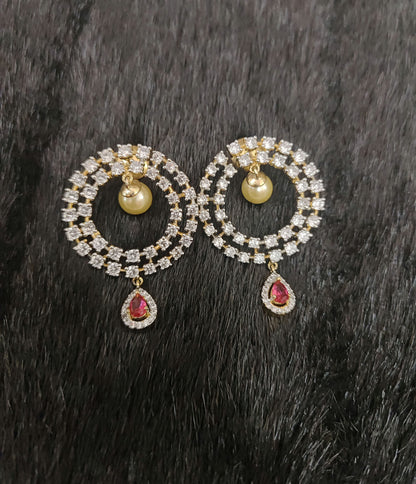 earrings silver cz- white stones chandabali earrings-jr201 pearl 92.5 silver ramala jewelry / ramala collections