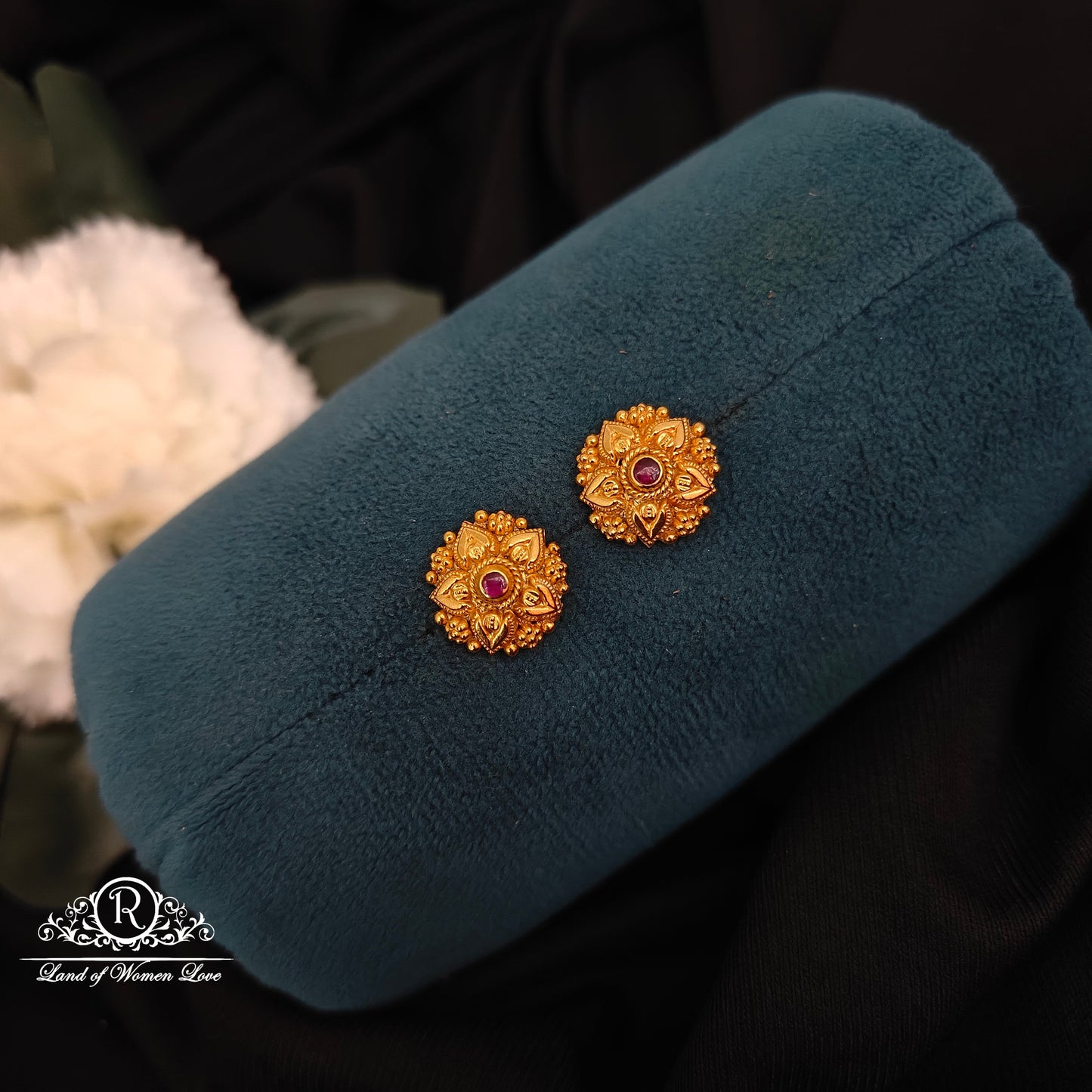 earrings silver gold polish flower design earrings -rcns041 92.5 silver ramala jewelry / ramala collections