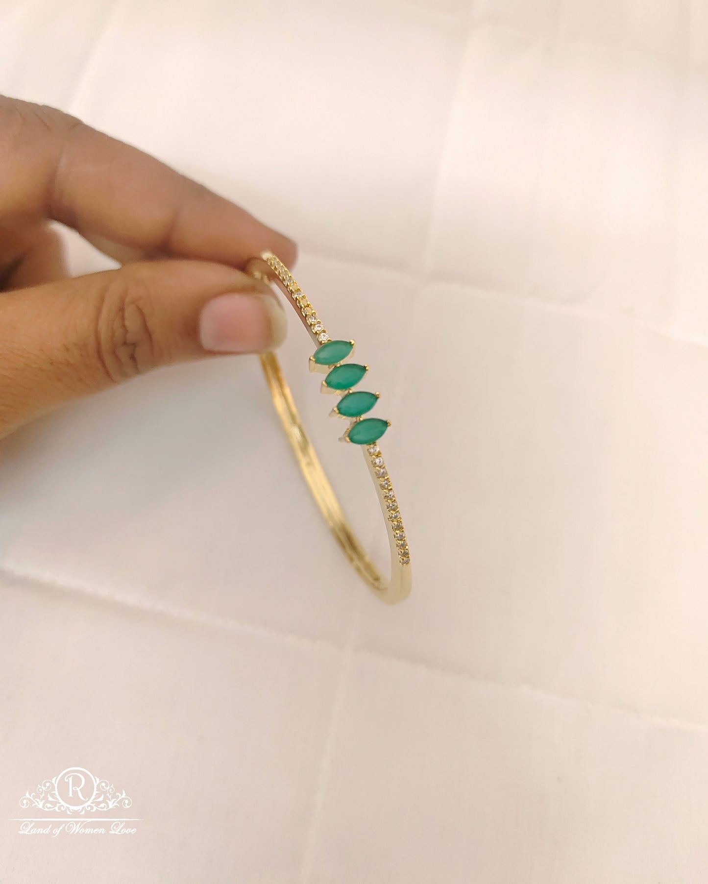 bracelet silver cz-white & green stones kada bracelet-rces04 cz 92.5 silver ramala jewelry / ramala collections