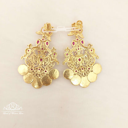 Silver Lakshmi Devi Kasula With Mango Necklace With Earrings Set-C120C133