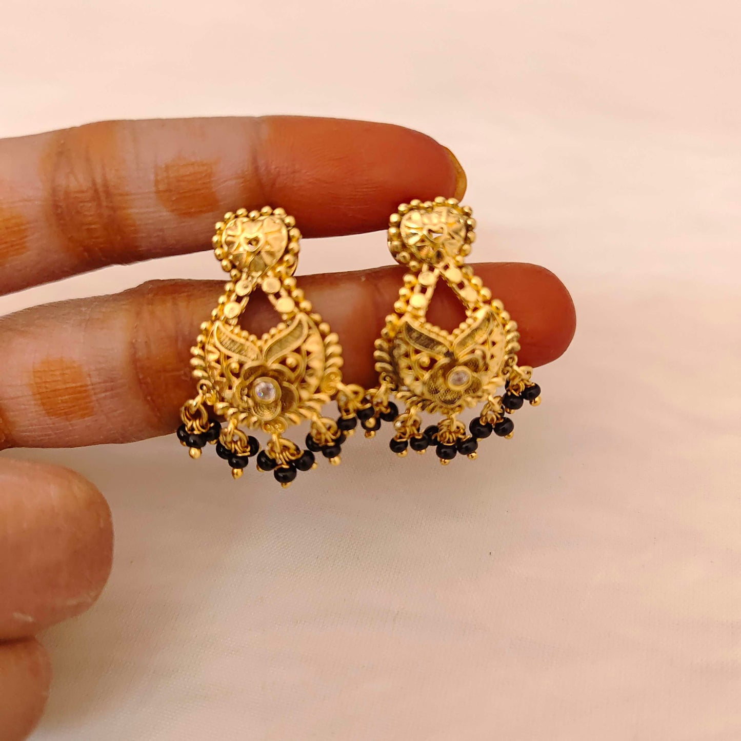 Silver black beads chain 3 lines -RCD435