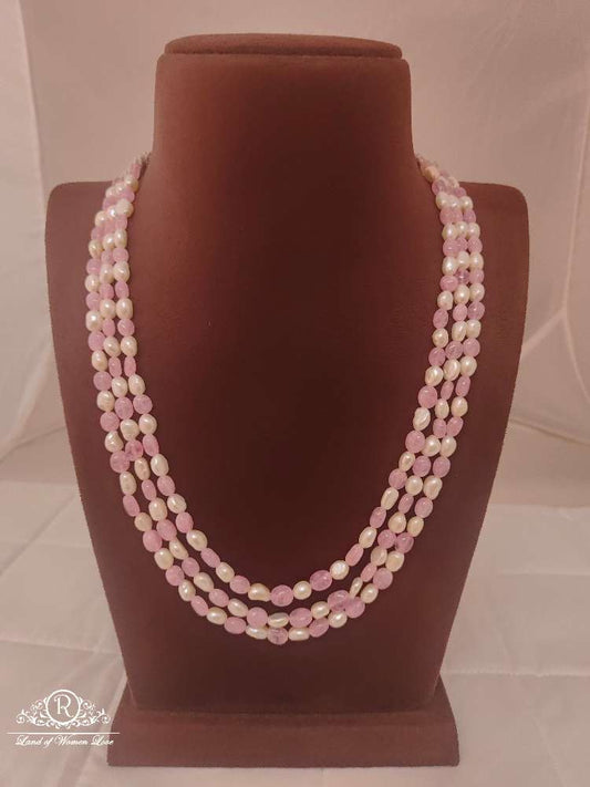 pink ovel shape monalisa glass stone with pearls 3 line beads mala-rcmb18 92.5 silver ramala jewelry / ramala collections