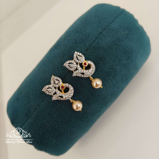 earrings peacock design diamond finishing silver earrings-rc94-90m09 92.5 silver ramala jewelry / ramala collections