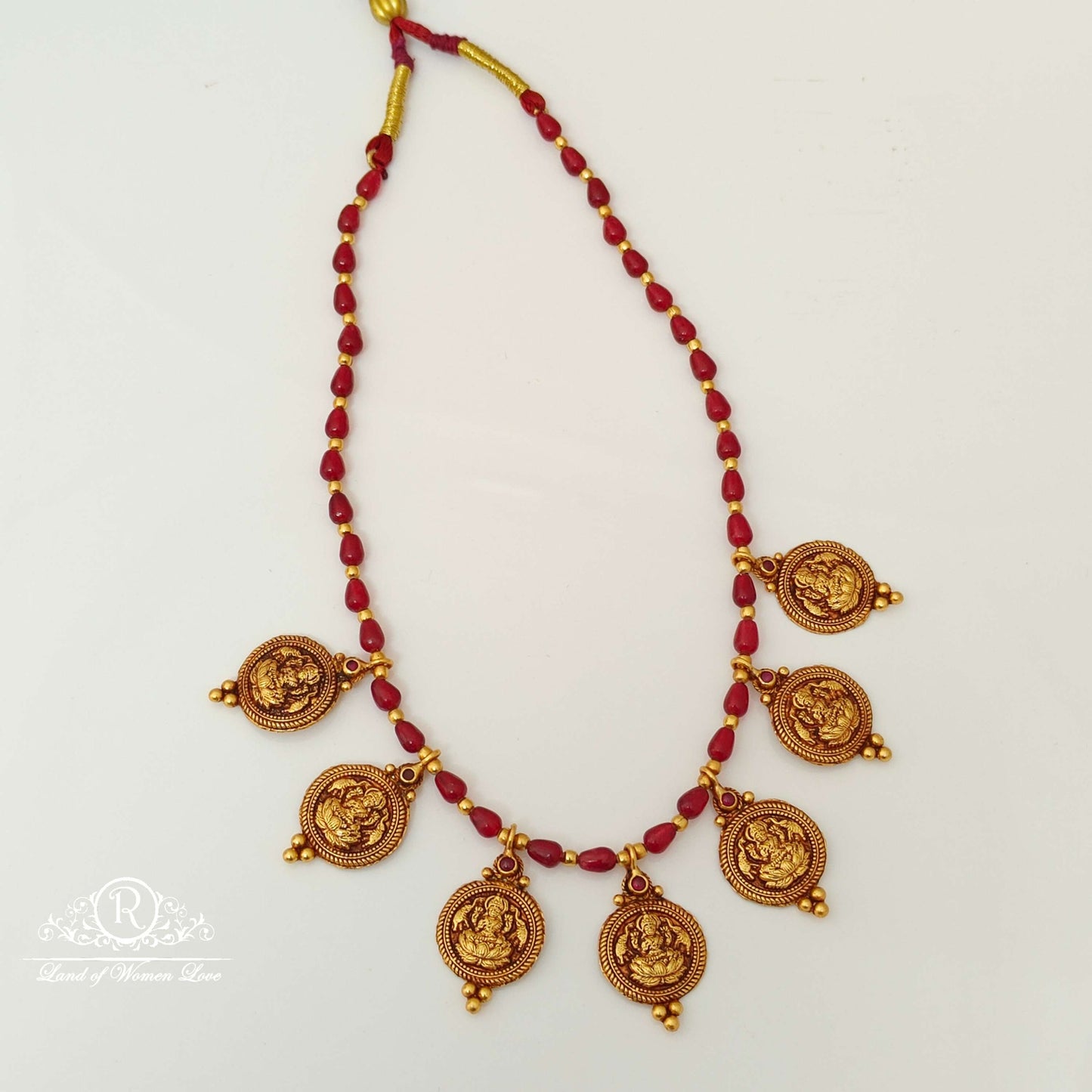 Silver Lakshmi Devi Kasula Design Beads Chain-RCJR675