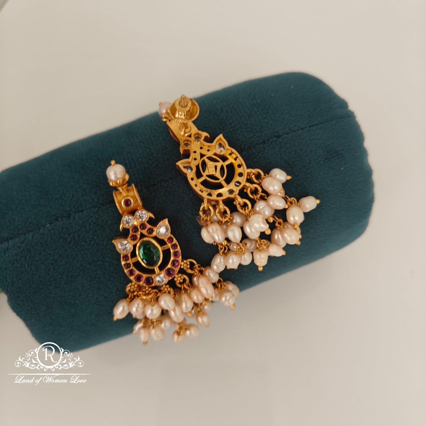 92.5 Silver peacock design Ruby Rice pearls Earrings-RCCP395