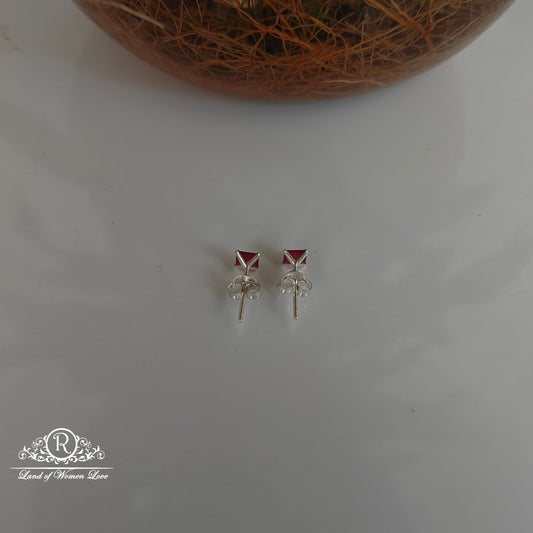 92.5 Silver Pink ruby square stud earrings-RCHS35