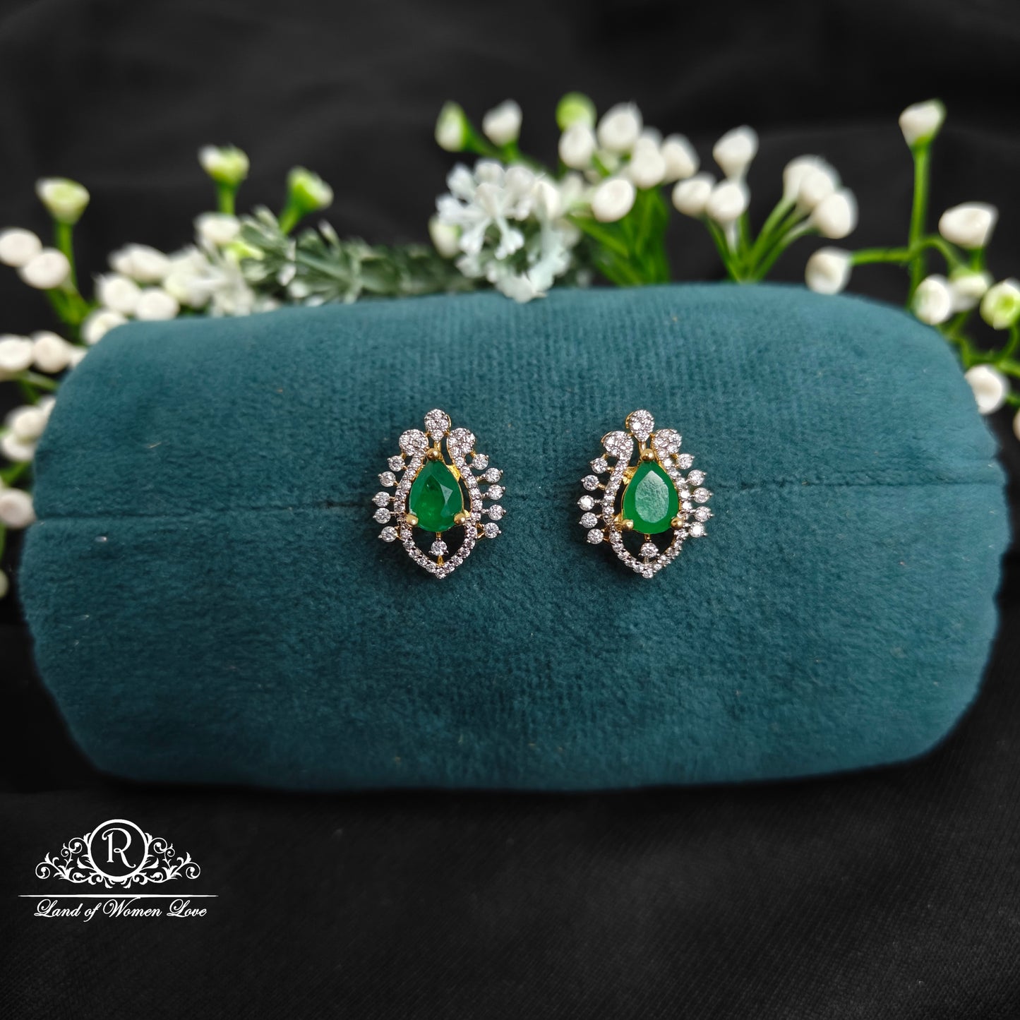 stud 92.5 silver diamond finishing green stone studs 92.5 silver ramala jewelry / ramala collections