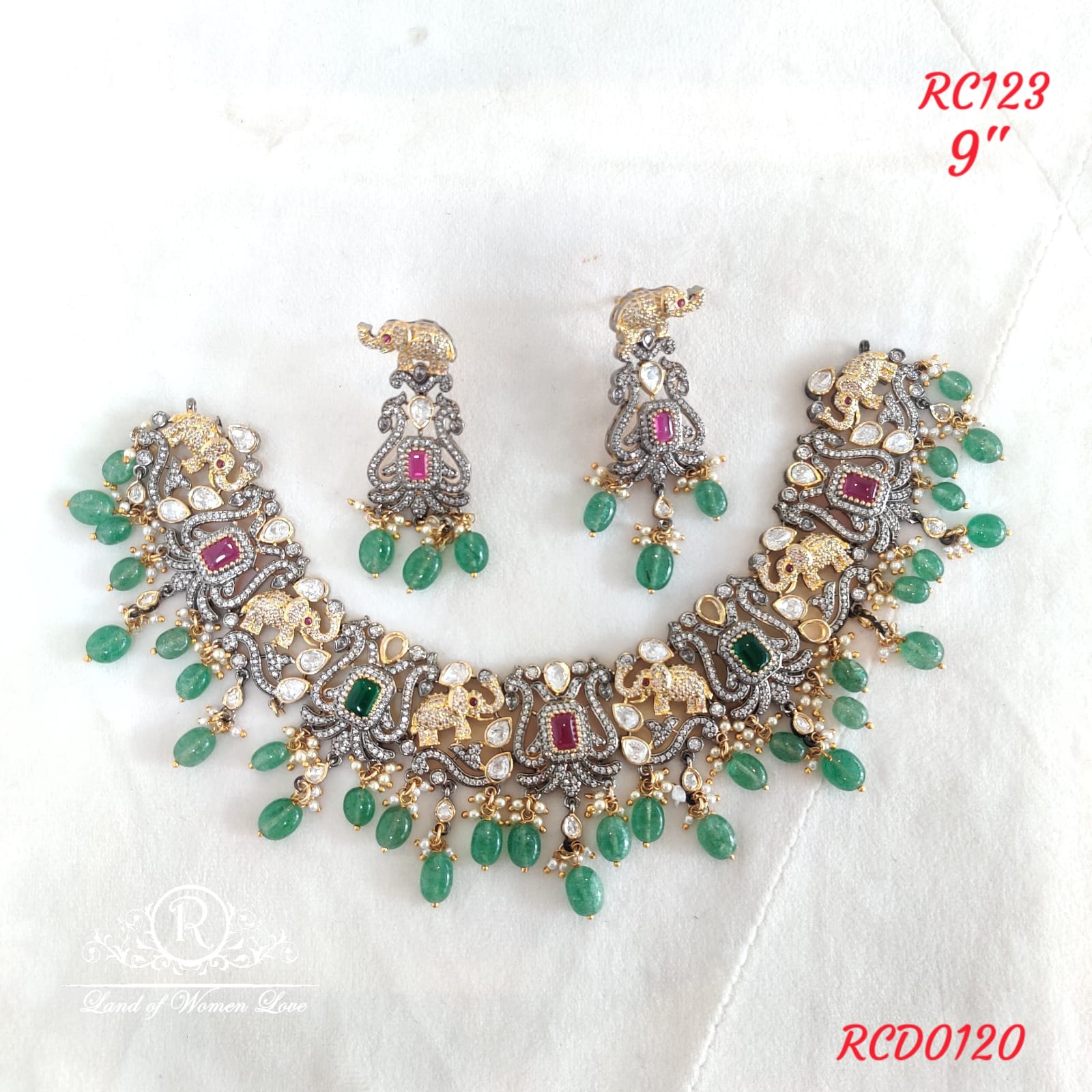 earrings silver victorian diamond look necklace with earrings- rcd0120 92.5 silver ramala jewelry / ramala collections