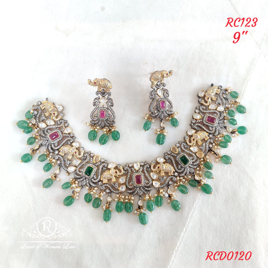 earrings silver victorian diamond look necklace with earrings- rcd0120 92.5 silver ramala jewelry / ramala collections